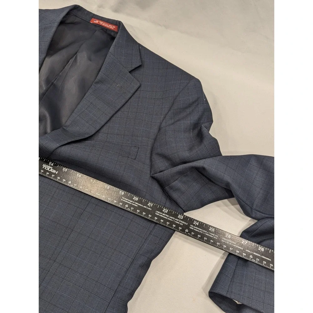 Hart Schaffner MARX Wool‎ Blazer Gray Subtle Window Pane Jacket 40L 44